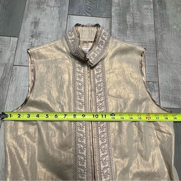 Peter Nygard Boho Gold Linen Blend Mandarin Collar Embellished Open Waist Vest M - Picture 11 of 14